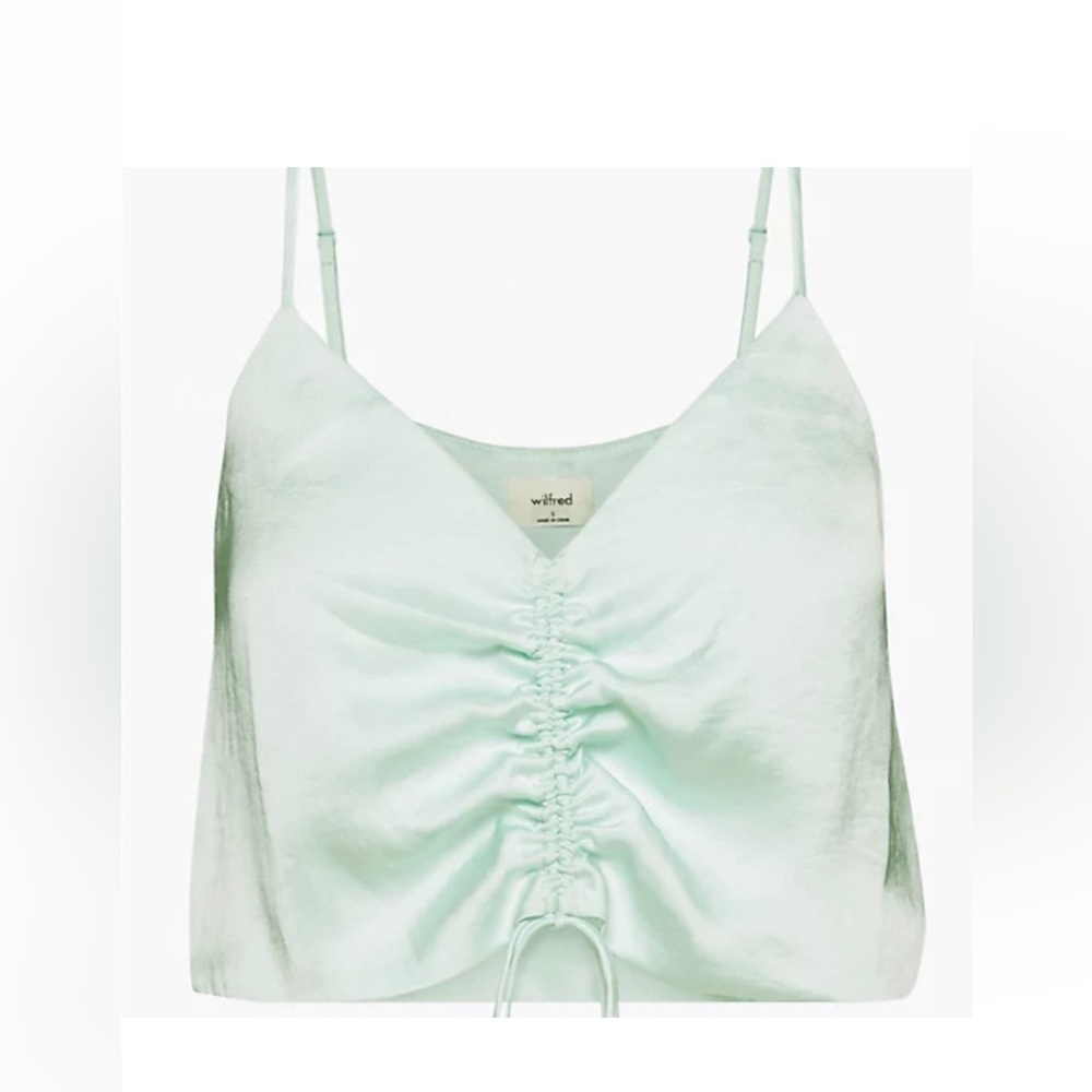Wilfred mint green sleeveless front ruched verso camisole crop top blouse XS